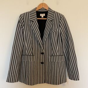 Open Edit Plaid Hourglass Blazer Jacket Sz L Black White Gingham Check Office